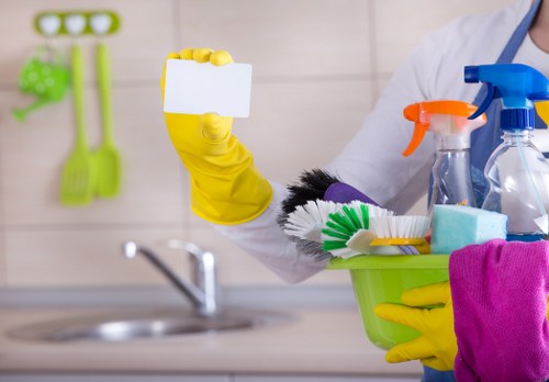 Commercial cleaning team working in a Chelsea office reception area